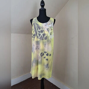 BLUMARINE Yellow Printed Applique Detail Short  Mini Dress Size L (I 46)